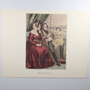 Married Couple Sitting Child Currier & Ives Lithograph Reprint 11 3/4" x 13"